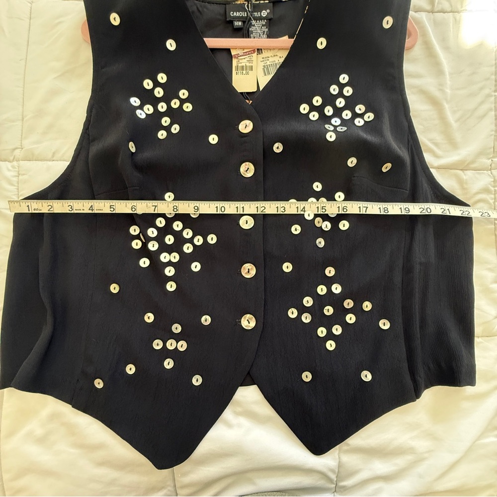 Vintage Carole Little Black Vest w/ Mother of Pearl Women’s 14W Deadstock - Picture 8 of 10